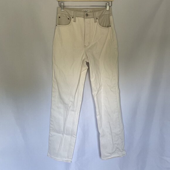 Abercrombie & Fitch Denim - Abercrombie & Fitch white tan leather topped straight leg jeans size 29 cotton